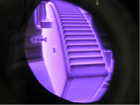 Figure 11 Gear segment during ion nitriding-mechanical masking
